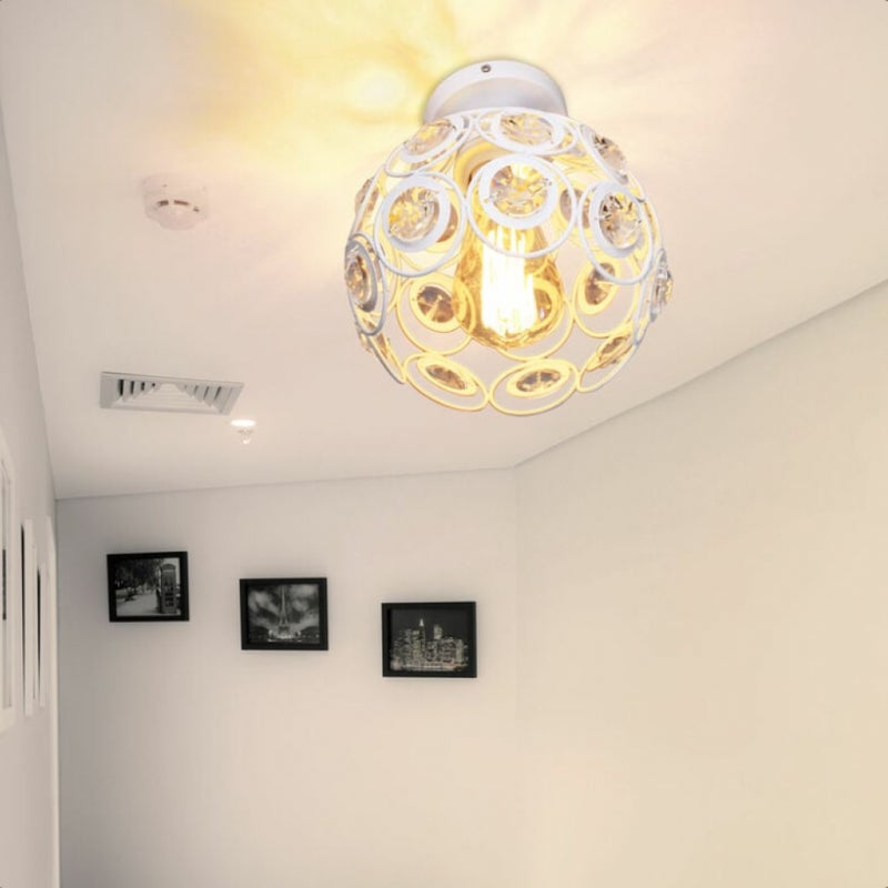20cm Kryształowy Żyrandol Sufitowy Metalowa Lampa Sufitowa Oprawa Oświetleniowa Biały Klosz