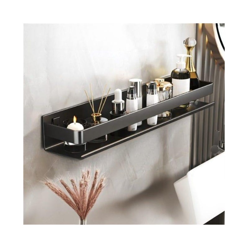 Półka łazienkowa, bez wiercenia, półka ścienna do przechowywania nad umywalką, stal nierdzewna 304, 50×10×6 cm, Czarna