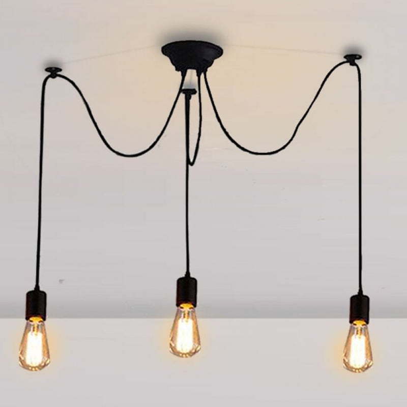 Żyrandol Pająk E27 Retro Oprawka Wisząca DIY Lampa Czarna, Regulowana Długość z Przewodem 1,5M, 3 Ramiona