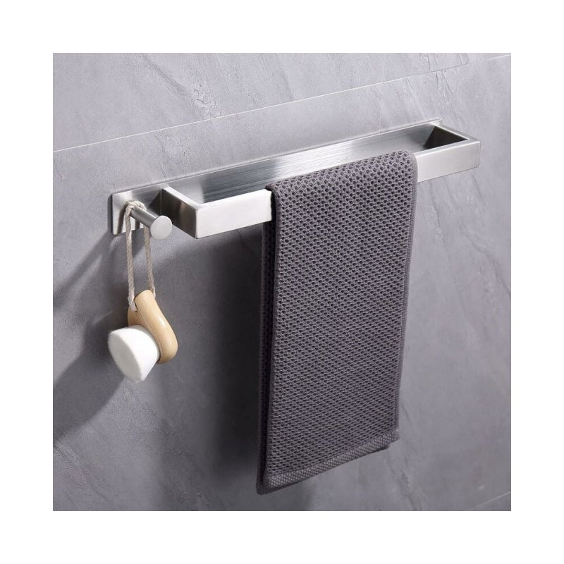 Wieszak na ręczniki ze stali nierdzewnej (40 cm, szczotkowany), samoprzylepny, bez wiercenia, wieszak samoprzylepny z haczykami do łazienki