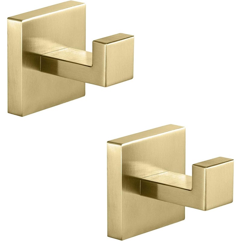 2 sztuki Kwadratowy Haczyk Ścienny SUS 304 Stal Nierdzewna Wieszak na Ręczniki, Wieszaki Ścienne na Ścierki Kuchenne Szlafroki Płaszcze Garaż (Złoty)
