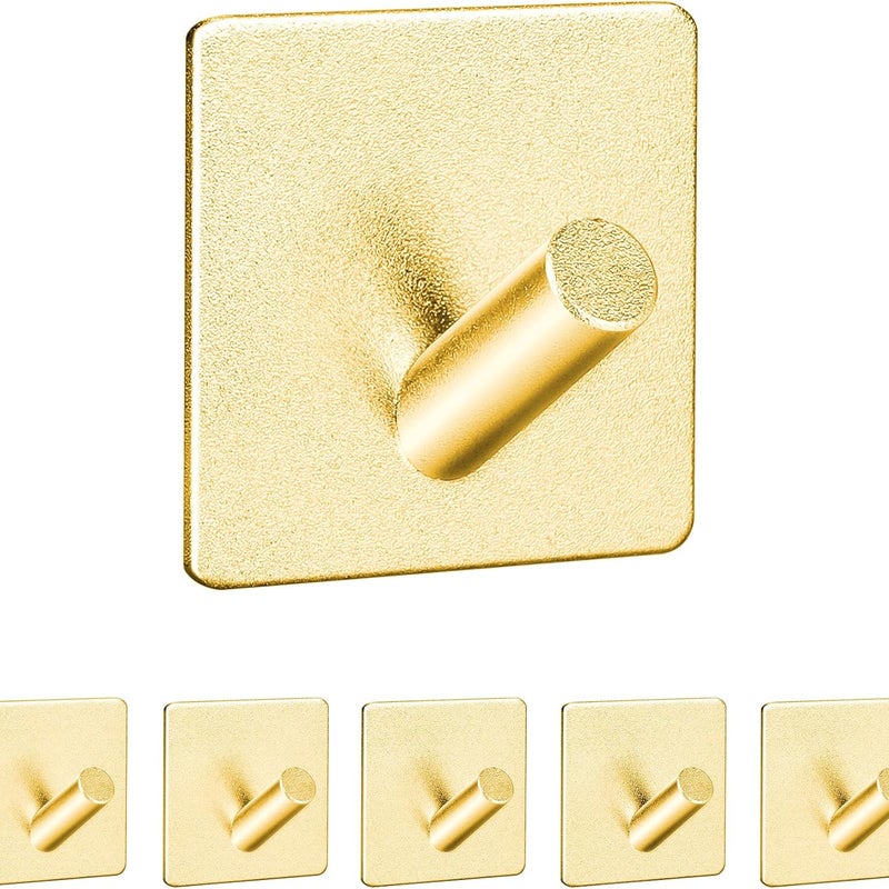 Samoprzylepny haczyk ścienny, 6 sztuk, uchwyt na ręczniki 3M do łazienek i kuchni, wodoodporny, bez wiercenia, stop aluminium, złoty