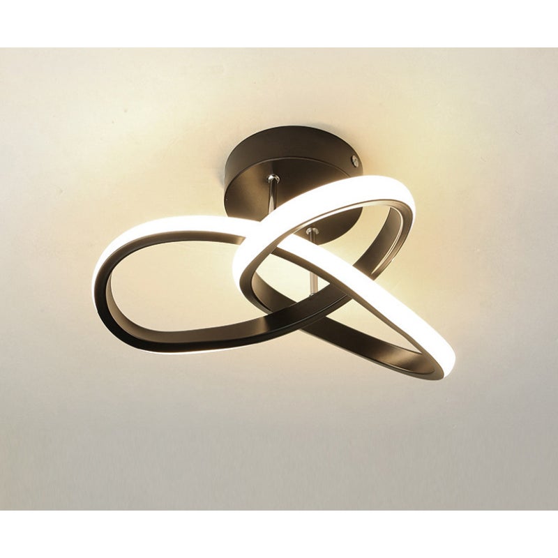 Nowoczesna lampa sufitowa LED 20W, czarny żyrandol do sypialni, średnica 26cm, chłodne białe światło 6500K.