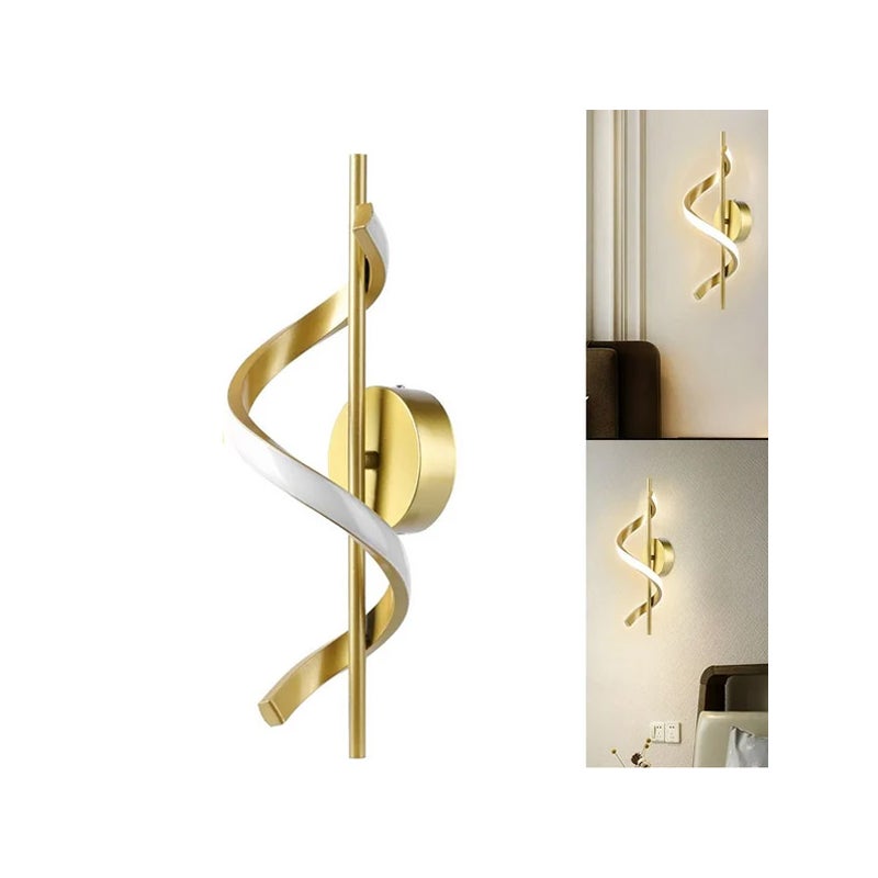 Nowoczesna Lampa Ścienna 12W LED - Kinkiet Spiralny - 2700K, do Salonu, Sypialni, Na Klatkę Schodową - Złota