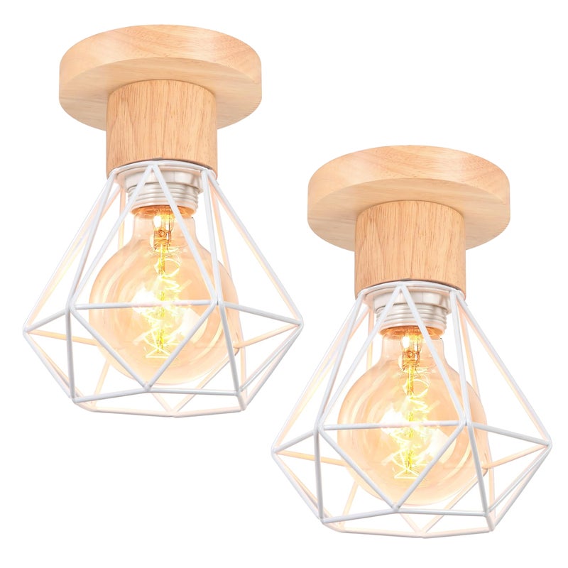 Zestaw 2 lamp sufitowych, żyrandol industrialny, lampa sufitowa retro w kształcie metalowej klatki, zawieszka vintage, ciepłe światło 3000 K (Biały)