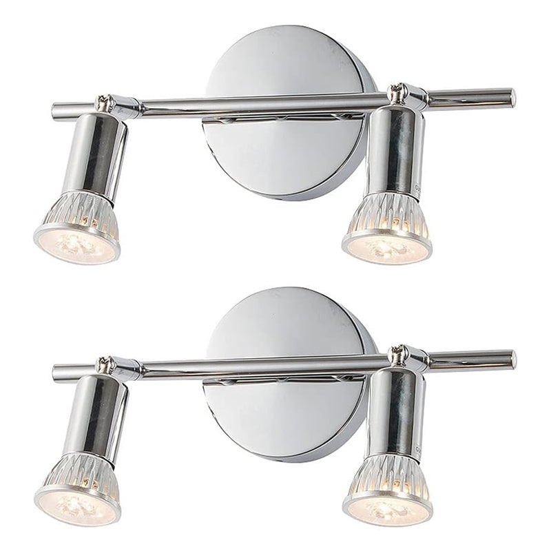 Zestaw 2 nowoczesnych lamp sufitowych z 2 żarówkami, lampa sufitowa LED z elastyczną i obrotową chromowaną głowicą, żarówki GU10 w zestawie, 3000 K