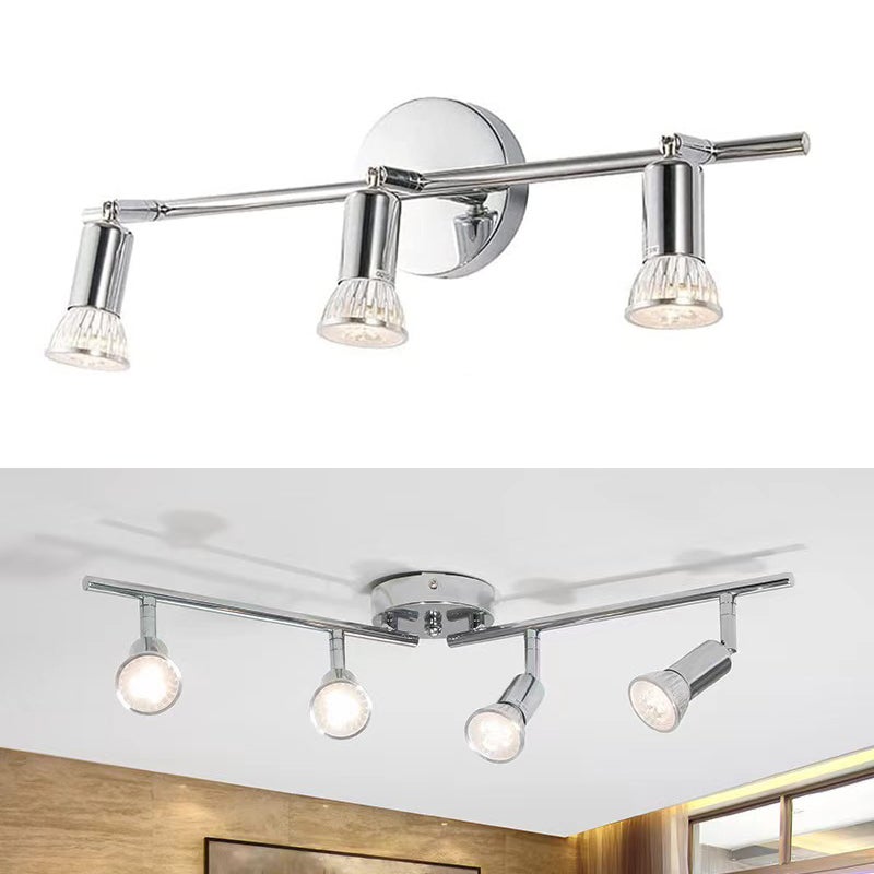 Nowoczesny chromowany spot sufitowy 3-drożny GU10, obrotowa lampa sufitowa, spot montowany natynkowo (bez żarówki)