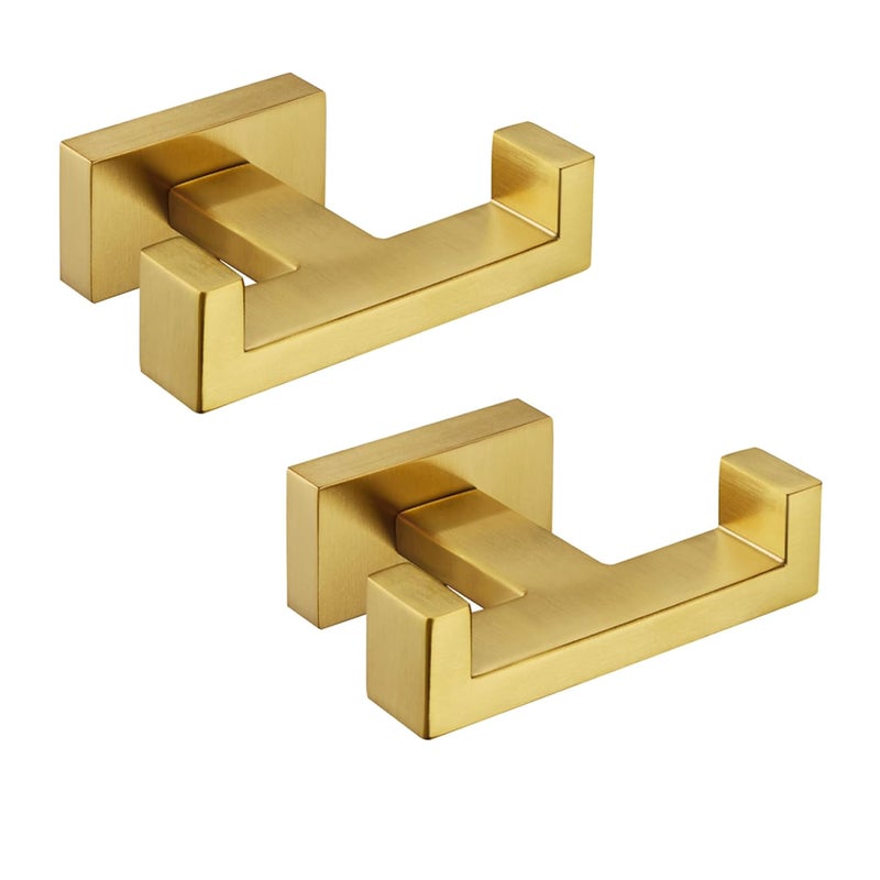 Podwójny haczyk na ręcznik szczotkowane złoto 2 szt., wieszak na ręcznik łazienkowy ze stali nierdzewnej SUS304, podwójny haczyk na szlafrok ścienny