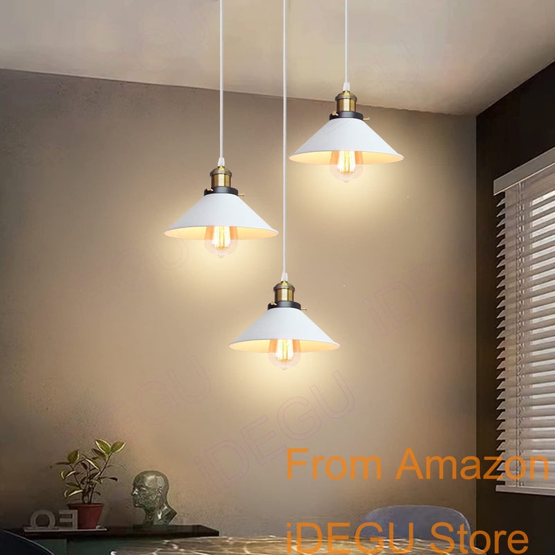 Lampa wisząca retro z 3 źródłami światła, industrialna lampa wisząca retro z metalu, plafon E27, regulowany kabel, biała (żarówka nie jest dołączona)