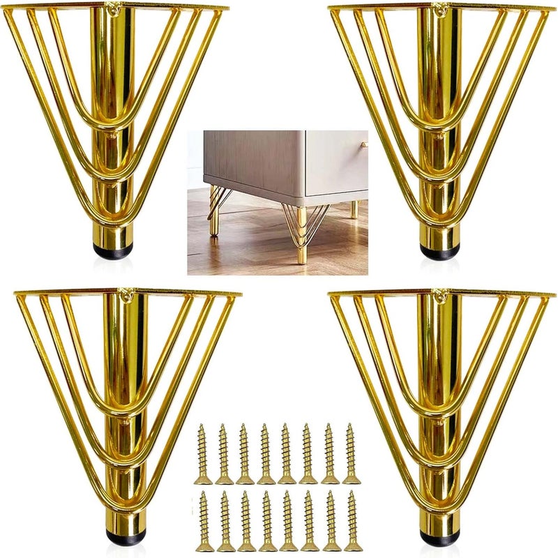 4 złote metalowe nogi meblowe 15 cm, zapasowe nogi do sofy, ciche dno, antypoślizgowe, nowoczesny design