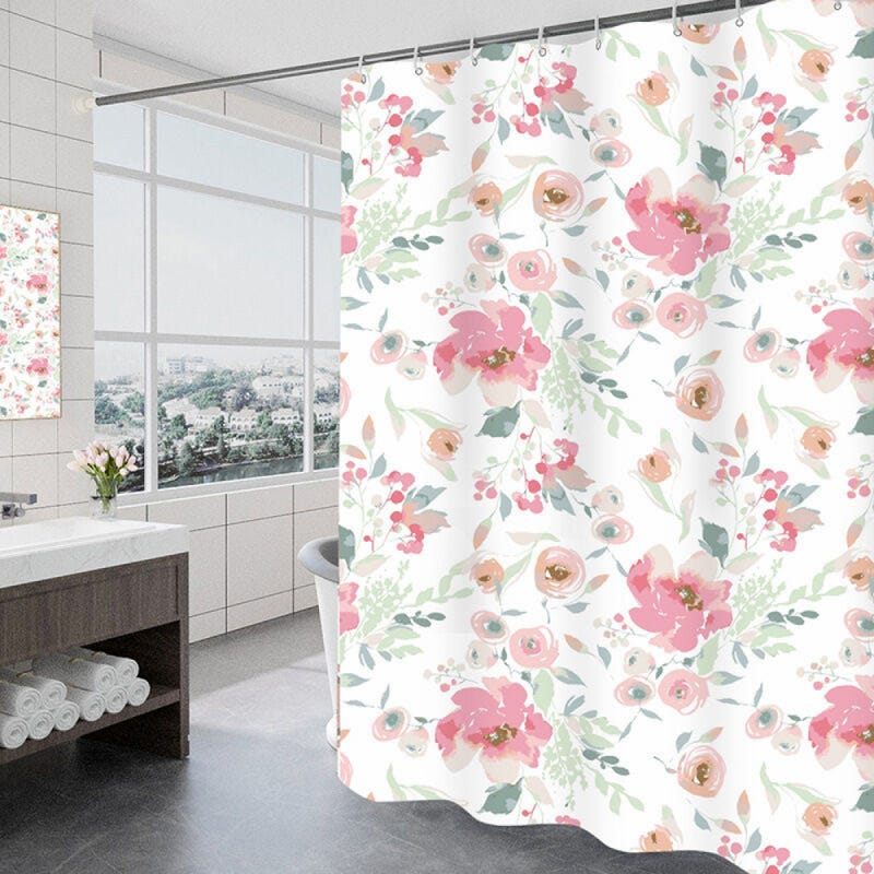Zasłona prysznicowa 150 x 180 cm z 12 haczykami, szybkoschnąca (Roses Manor), wodoodporna tkanina poliestrowa, nadająca się do prania w pralce, zasło
