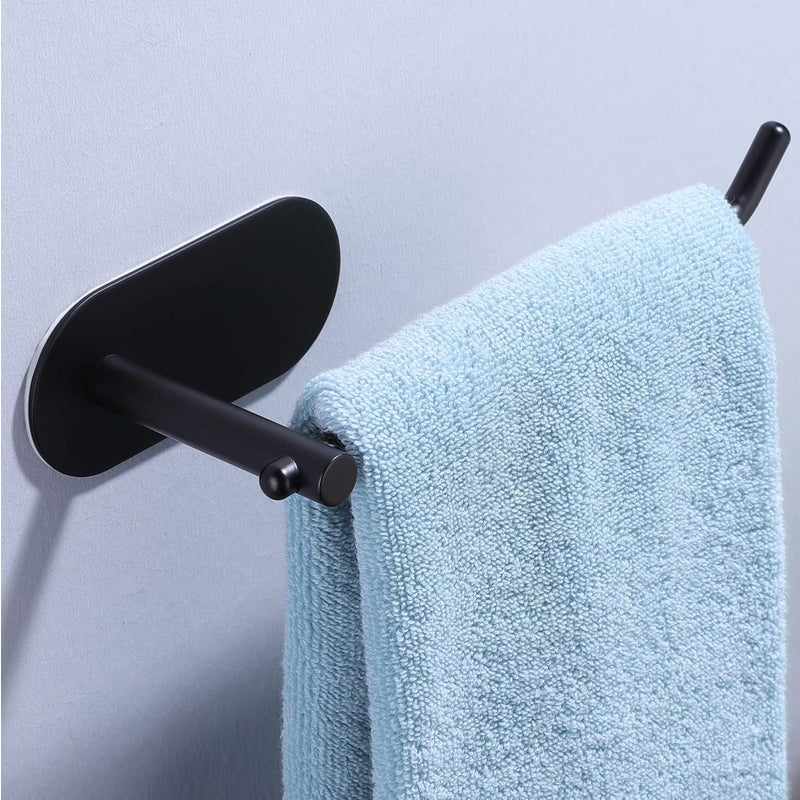 Czarny uchwyt na ręcznik otwarty – Samoprzylepny uchwyt na ręcznik montowany na ścianie w łazience, stal nierdzewna SUS304