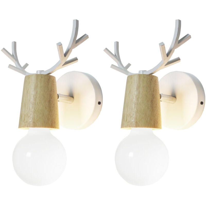Zestaw 2 Kreatywnych Kinkietów Lampa Ścienna Design Głowa Jelenia Metalowa E27 do Sypialni Salonu Baru Loft Biała
