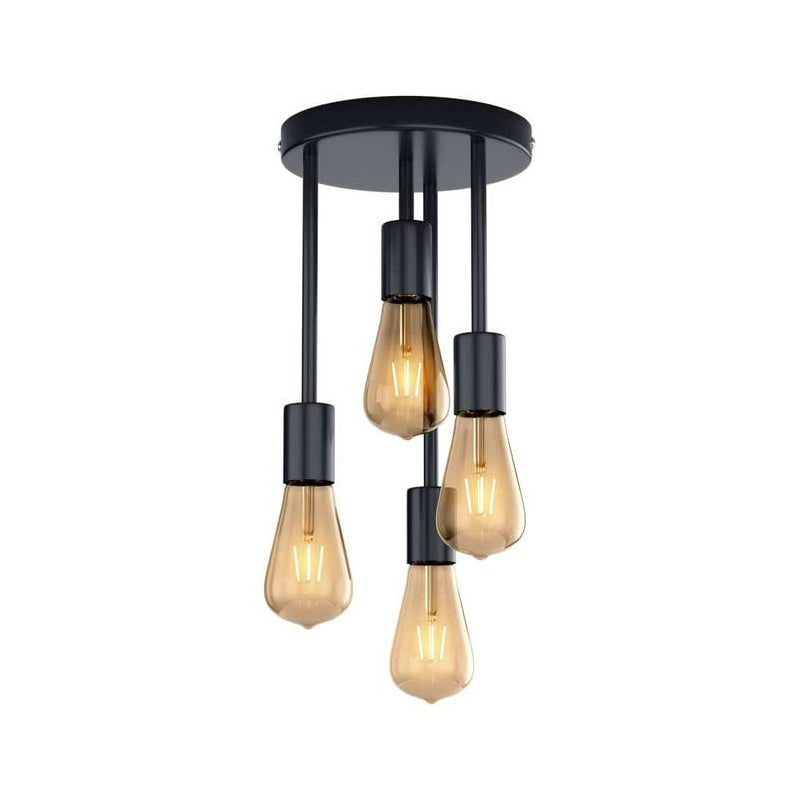 Plafon Vintage, Przemysłowa Lampa Sufitowa Retro Metalowa E27 LED Czarny Żyrandol 4 Gniazda Lampa Wisząca do Jadalni Kuchni Salonu Baru Restauracji
