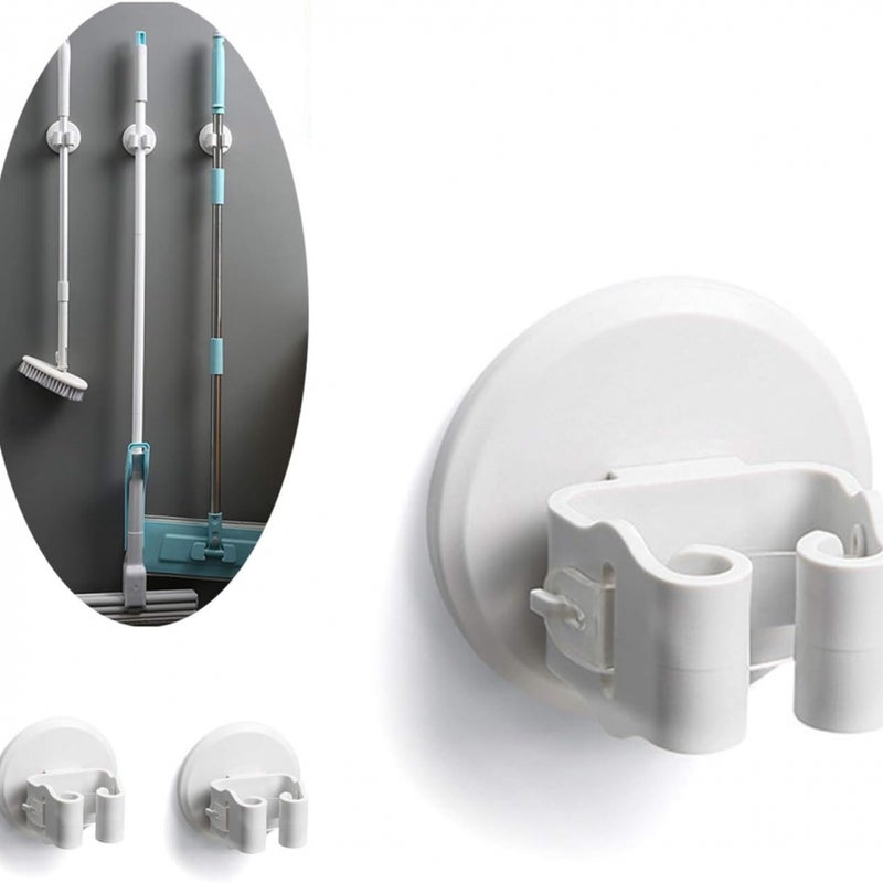 Wielofunkcyjny uchwyt ścienny na mop, samoprzylepny, do wieszania narzędzi, 3 sztuki (biały)