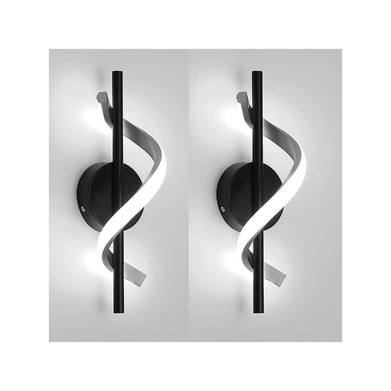 Kinkiet LED 12W - Nowoczesne białe oświetlenie aluminiowe - Białe światło, minimalistyczny design do salonu, na schody, do biura - czarny - 2 sztuki