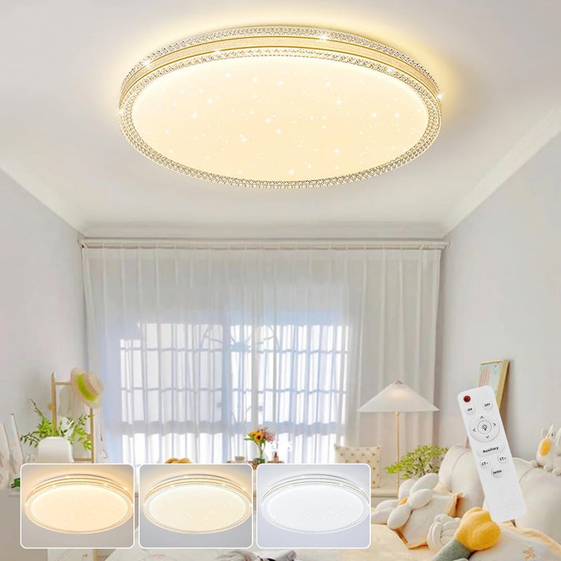 Plafon z kryształu, nowoczesny plafon LED 48W z pilotem, okrągły energooszczędny żyrandol LED, 3 temperatury barwowe, φ40 cm
