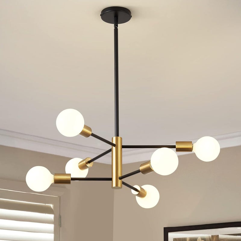 Nowoczesny żyrandol Sputnik lampa sufitowa w stylu połowy wieku z żarówkami przemysłowa lampa wisząca retro żyrandol ciepłe światło z żarówkami