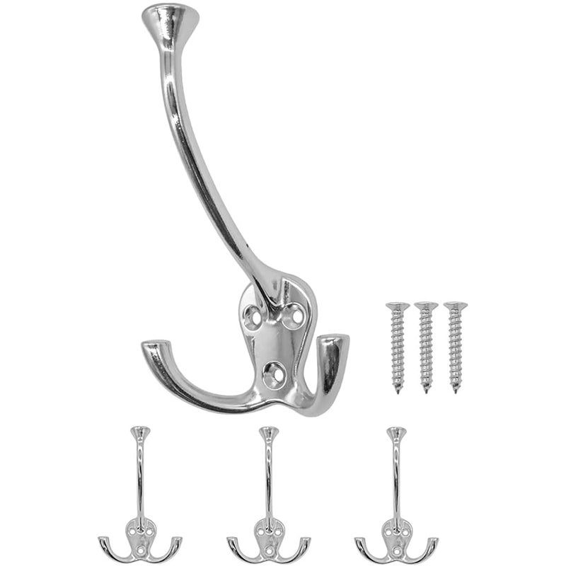 Zestaw 3 klasycznych wieszaków do szatni na ręczniki, kołki, haczyki łazienkowe, wieszaki ścienne w błyszczącym srebrnym kolorze, w stylu vintage