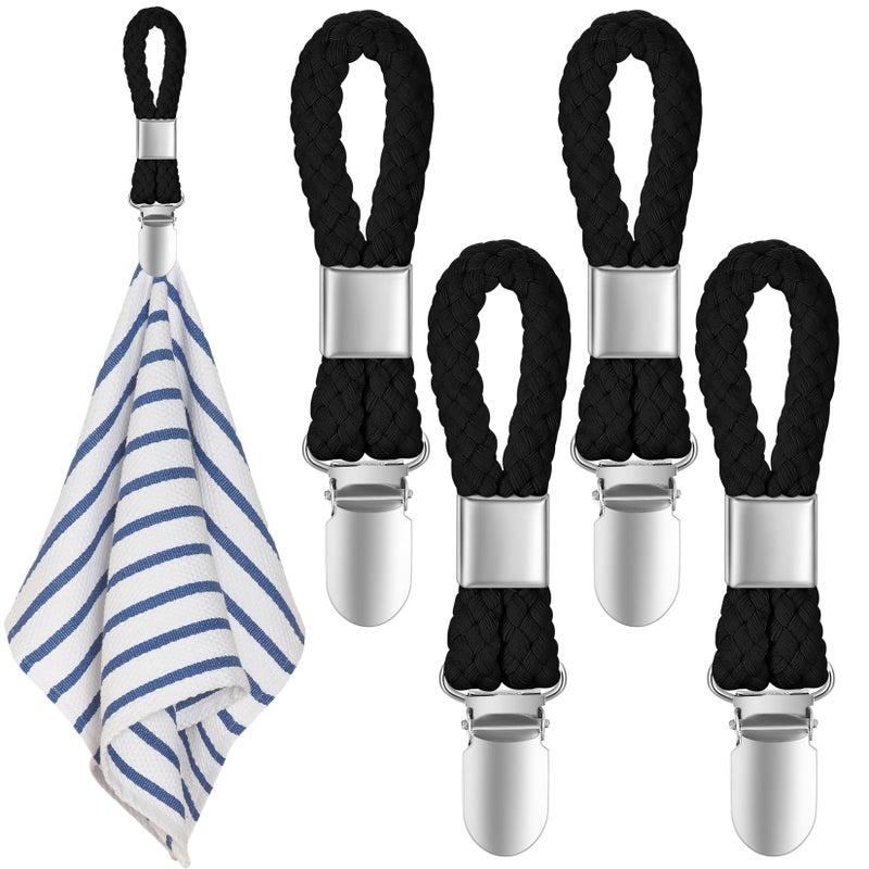 4 sztuki klipsów do ręczników, haczyk na ściereczki, uchwyt na ręczniki łazienkowe, klipsy do ręczników do szafek, wiszące ręczniki (czarne)