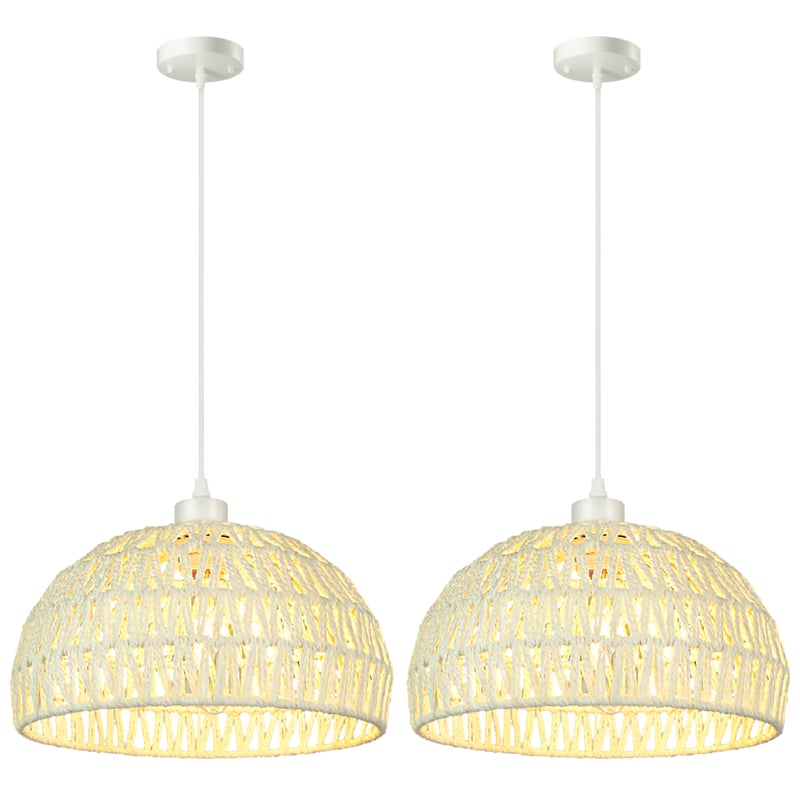 Zestaw 2 rustykalnych żyrandoli z żarówką, lampa wisząca, plafon, lampa wisząca w stylu boho, regulowana wysokość, biały, ciepłe światło 3000 K