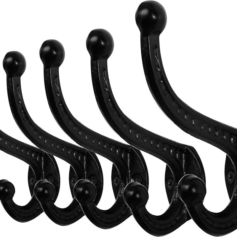 Żeliwny wieszak ścienny, duży wieszak na ubrania, metalowy wieszak na ubrania, wieszak ścienny, zestaw 5 sztuk, czarny