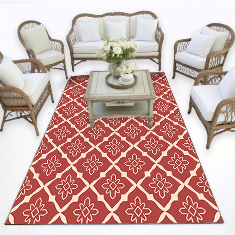 Nowoczesny minimalistyczny dywan, ręcznie tkany, łatwy w pielęgnacji dywan, odpowiedni do kampera, na kemping i na podwórko, czerwony, 120x160cm