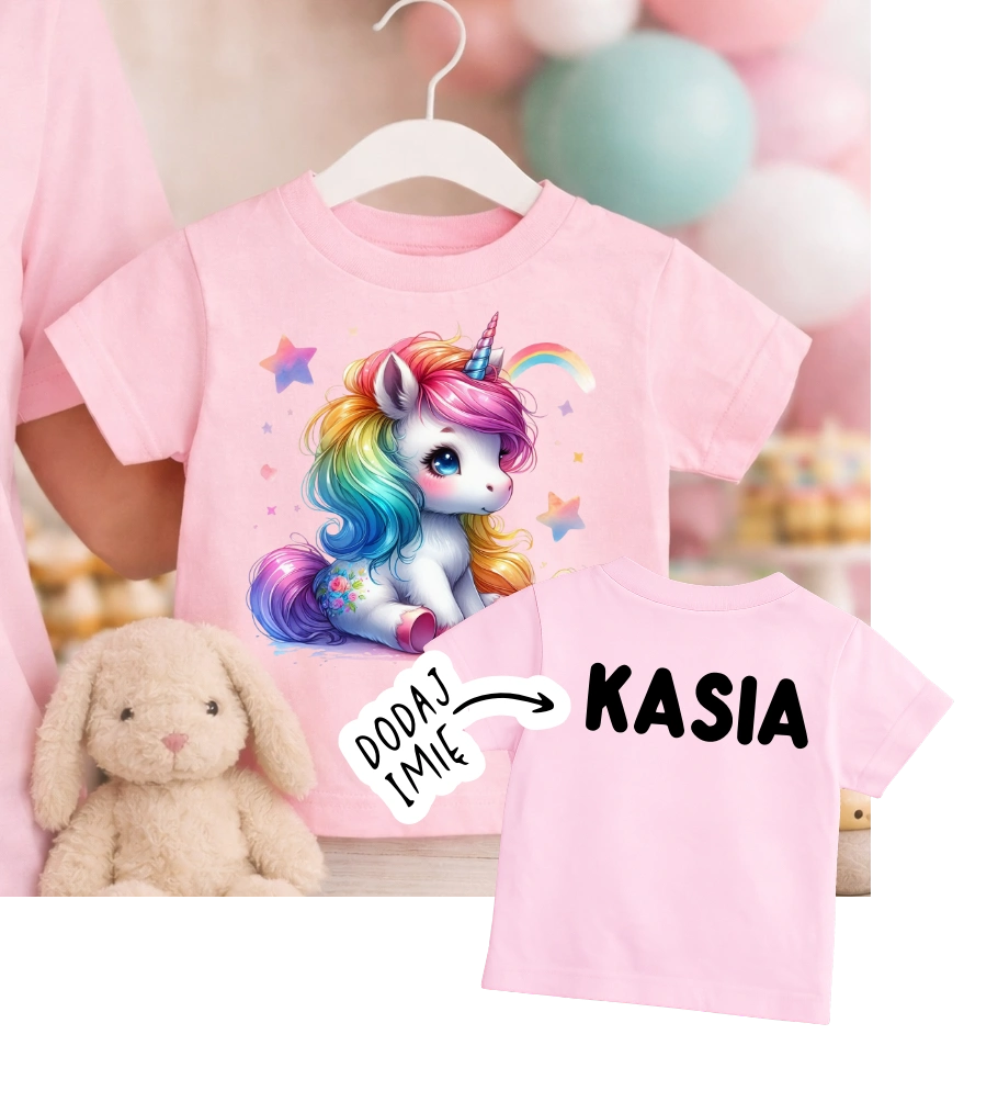 RÓŻOWA KOSZULKA DLA DZIEWCZYNKI z Unicornem i imieniem - wzór unicorn202