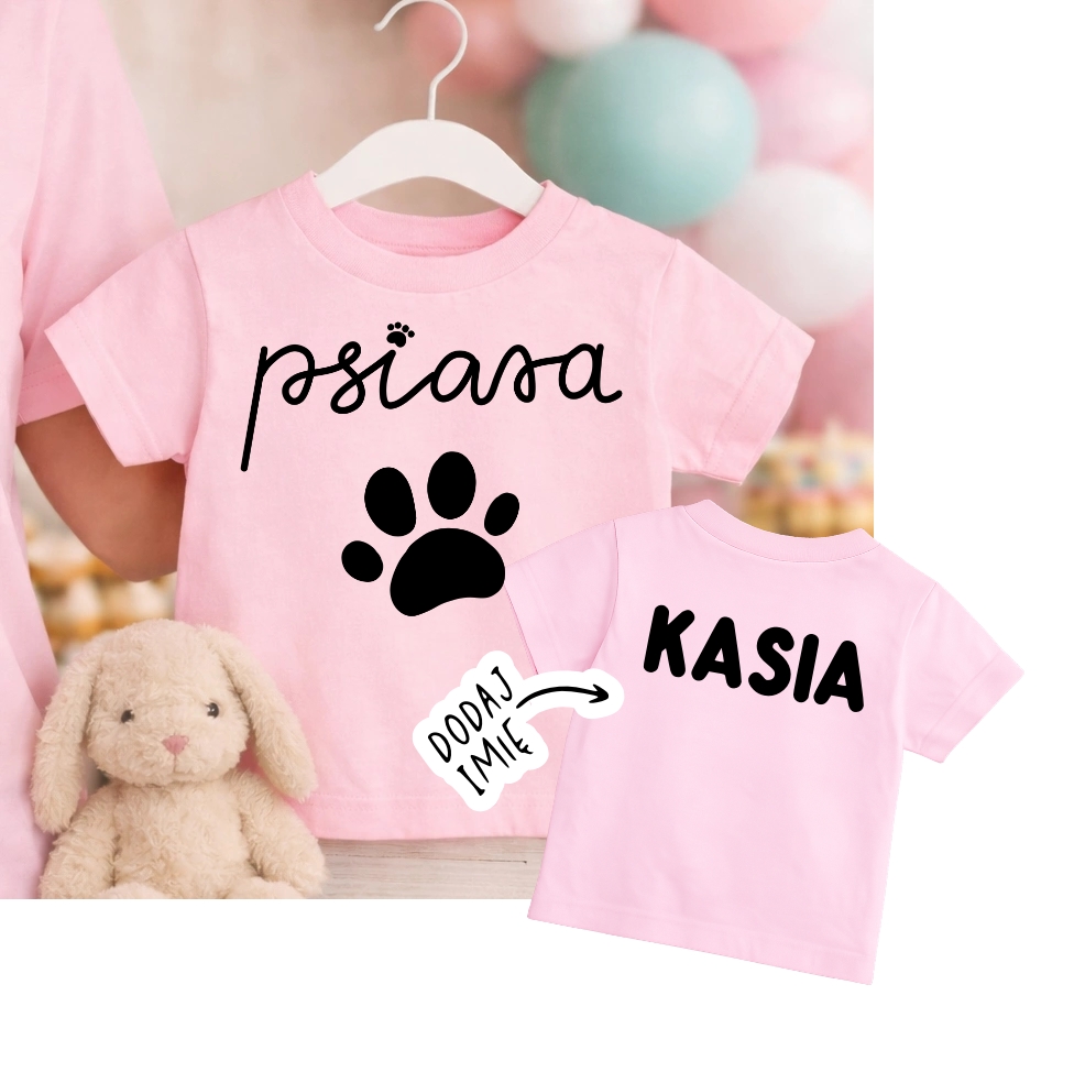 RÓŻOWA KOSZULKA DLA DZIEWCZYNKI z łapą psa - psiara