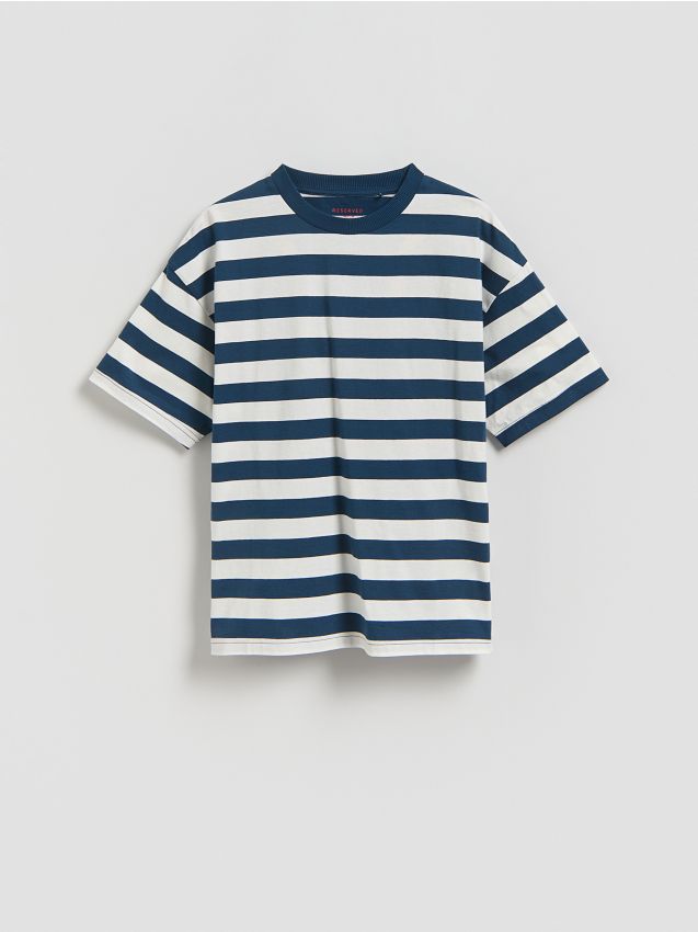 Reserved - Bawełniany t-shirt w paski - złamana biel