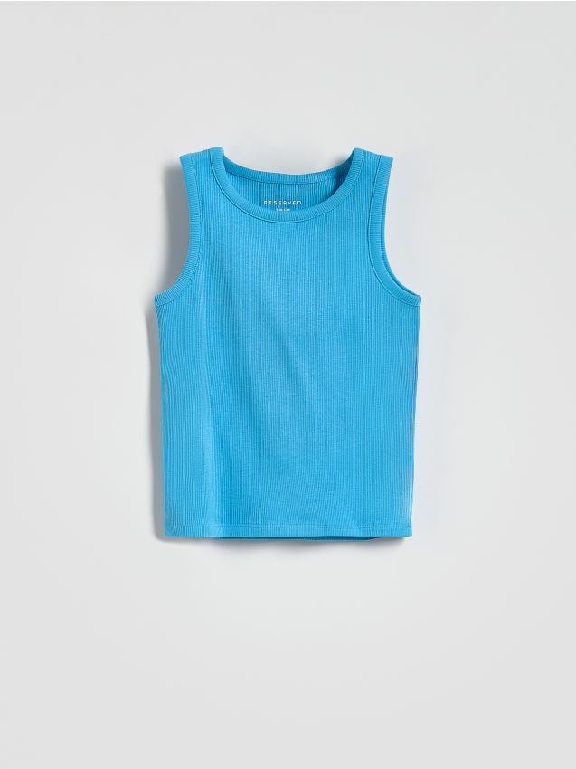 Reserved - Bawełniany top w prążek - niebieski