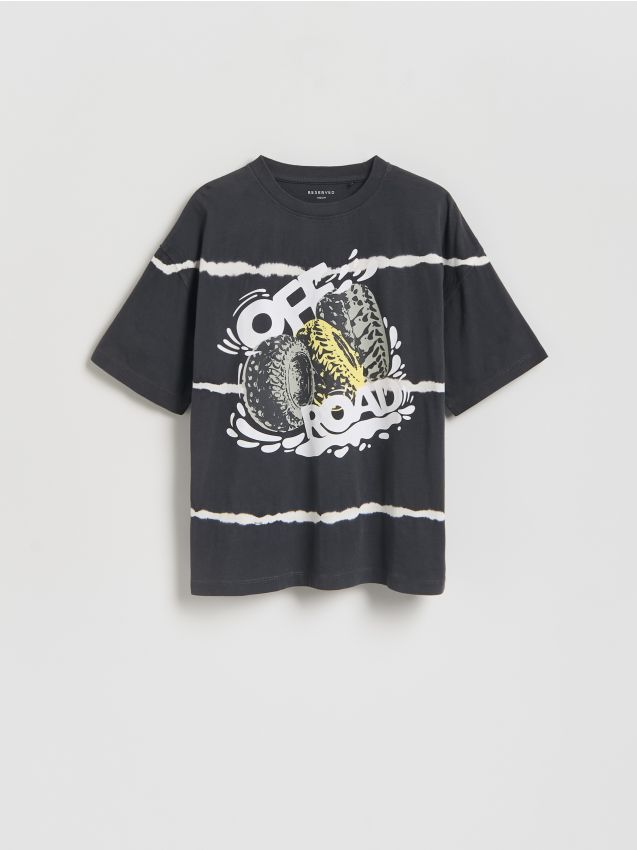 Reserved - Bawełniany t-shirt z nadrukiem - ciemnoszary