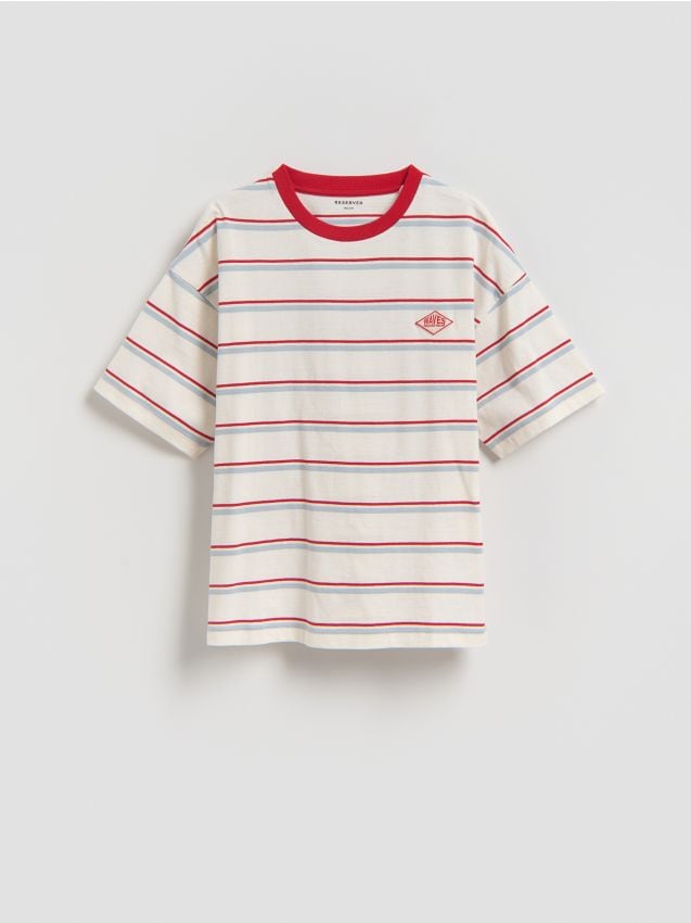 Reserved - Bawełniany t-shirt w paski - czerwony