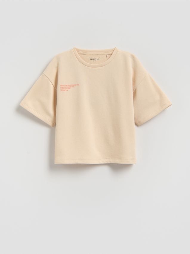 Reserved - Luźny t-shirt z nadrukiem - beżowy