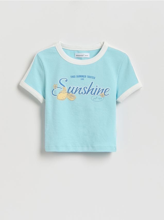 Reserved - Krótki t-shirt z nadrukiem - jasnoniebieski