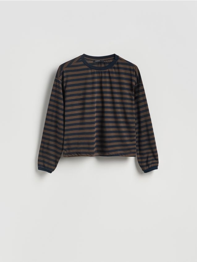 Reserved - Longsleeve w paski - ciemnobrązowy