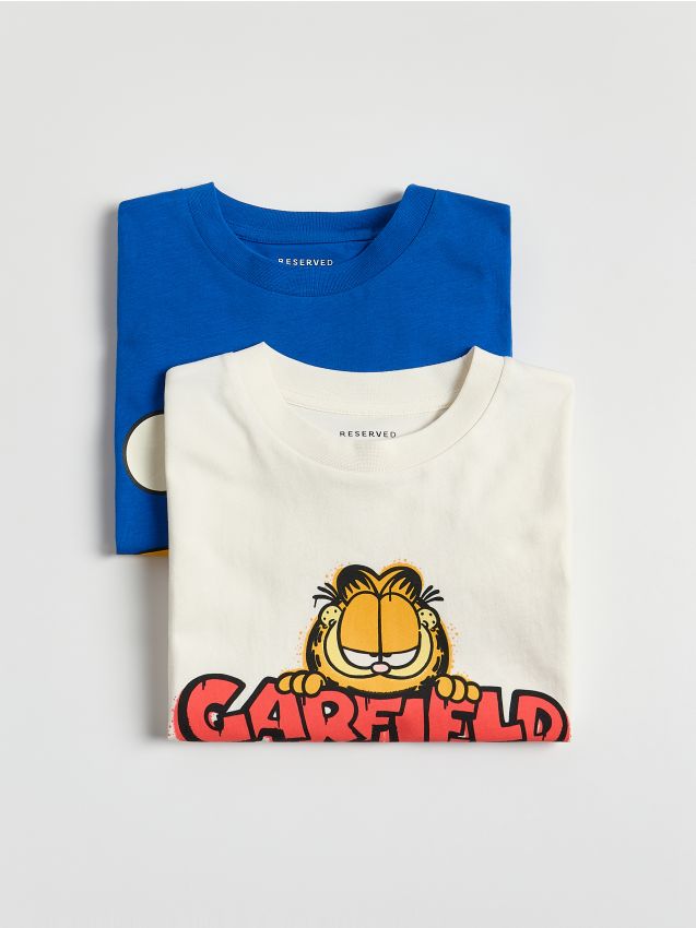 Reserved - T-shirt Garfield 2 pack - złamana biel