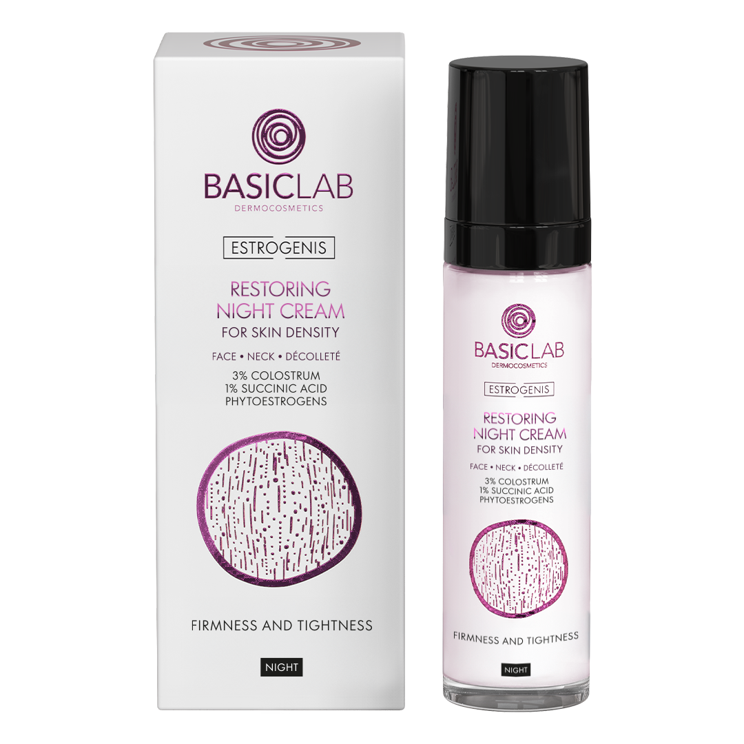 BasicLab Estrogenis Ujędrnienie i Napięcie, naprawczy krem poprawiający gęstość skóry do twarzy, szyi i dekoltu, na noc, 50 ml