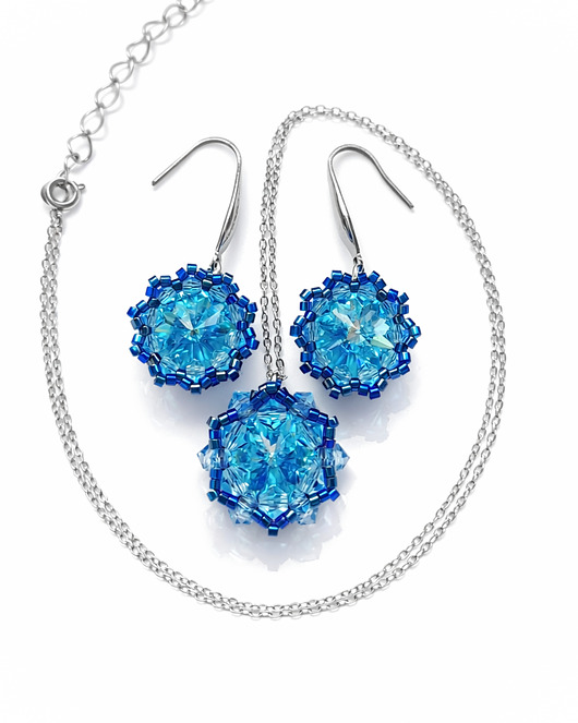 Błękitny Komplet Biżuterii Aqua Bohemica Maxima - Kolczyki i Naszyjnik