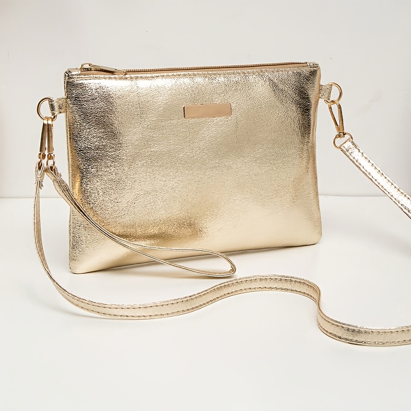 TEMU Stylowa i minimalistyczna złota torebka crossbody z cekinami, idealna wysokiej klasy kosmetyczka w jednolitym kolorze