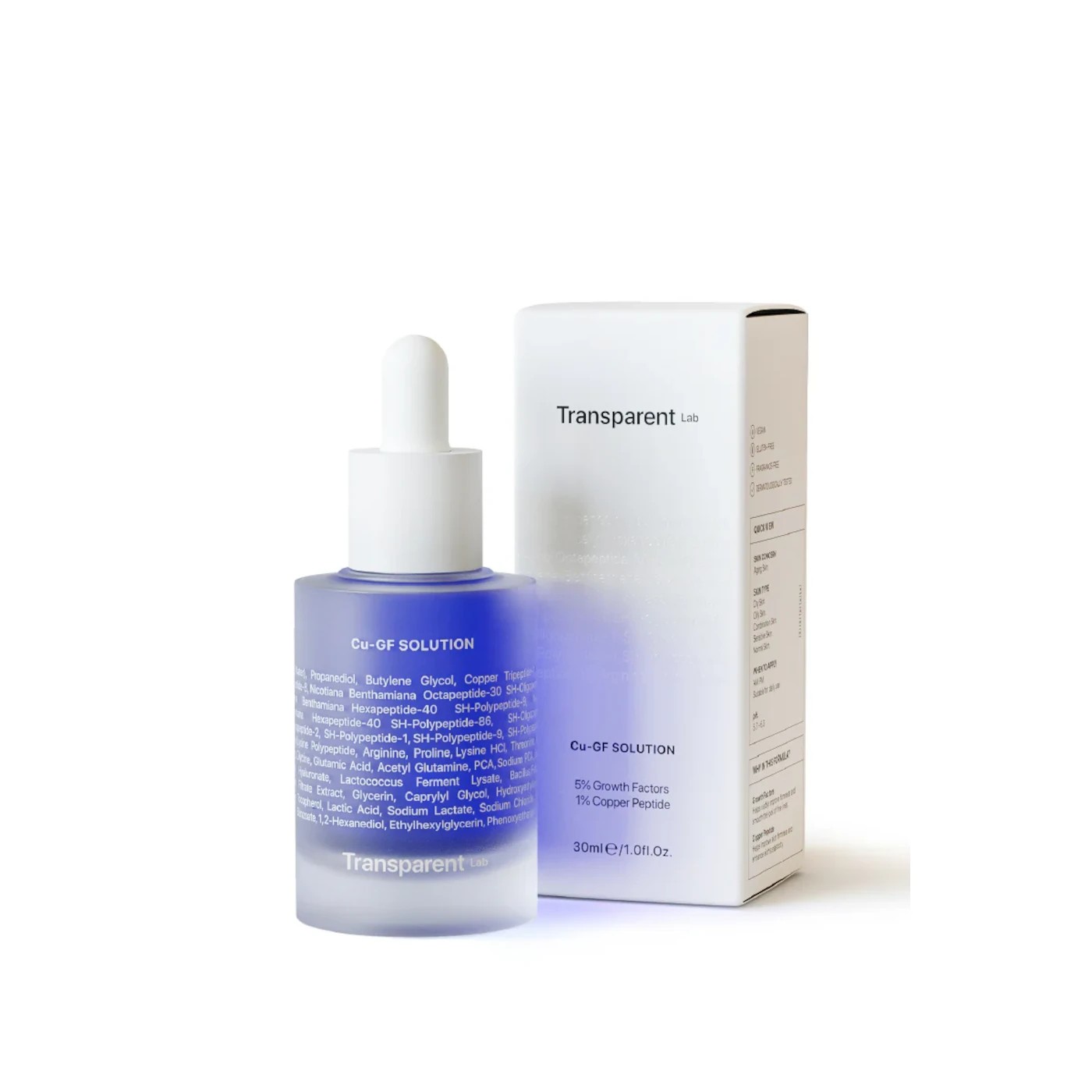 Transparent Lab Cu-GF Solution Serum Przeciwstarzeniowe z Peptydem Miedziowym i Czynnikami Wzrostu 30ml