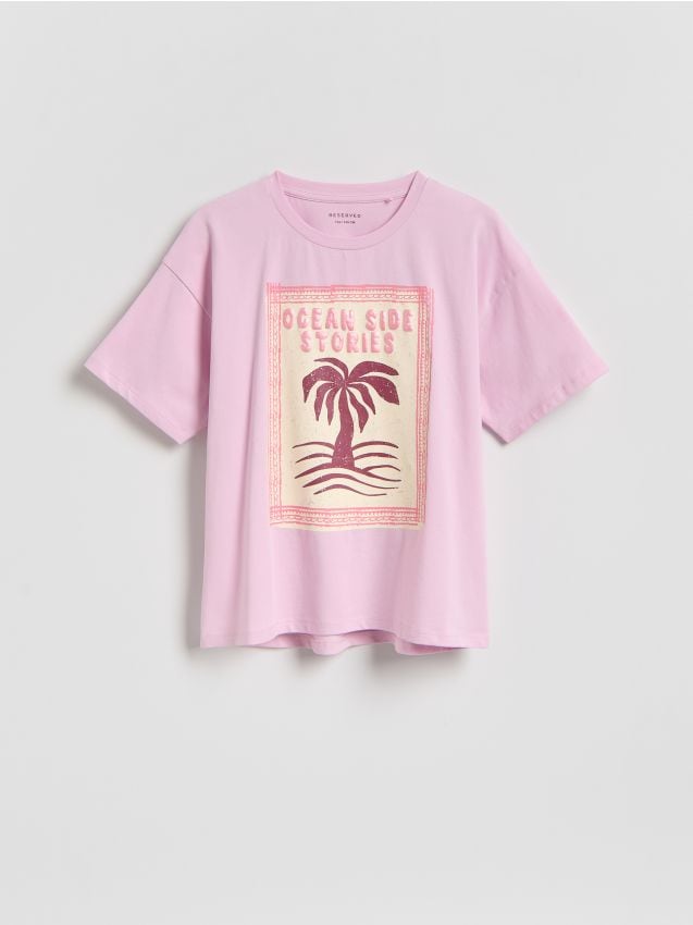 Reserved - T-shirt z nadrukiem - różowy