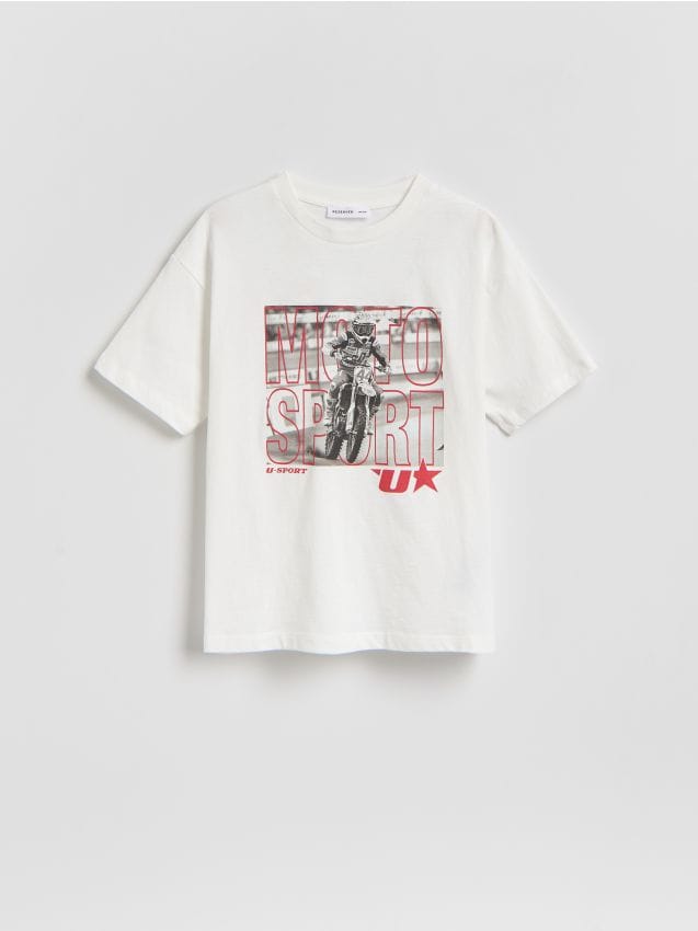 Reserved - T-shirt z nadrukiem - złamana biel
