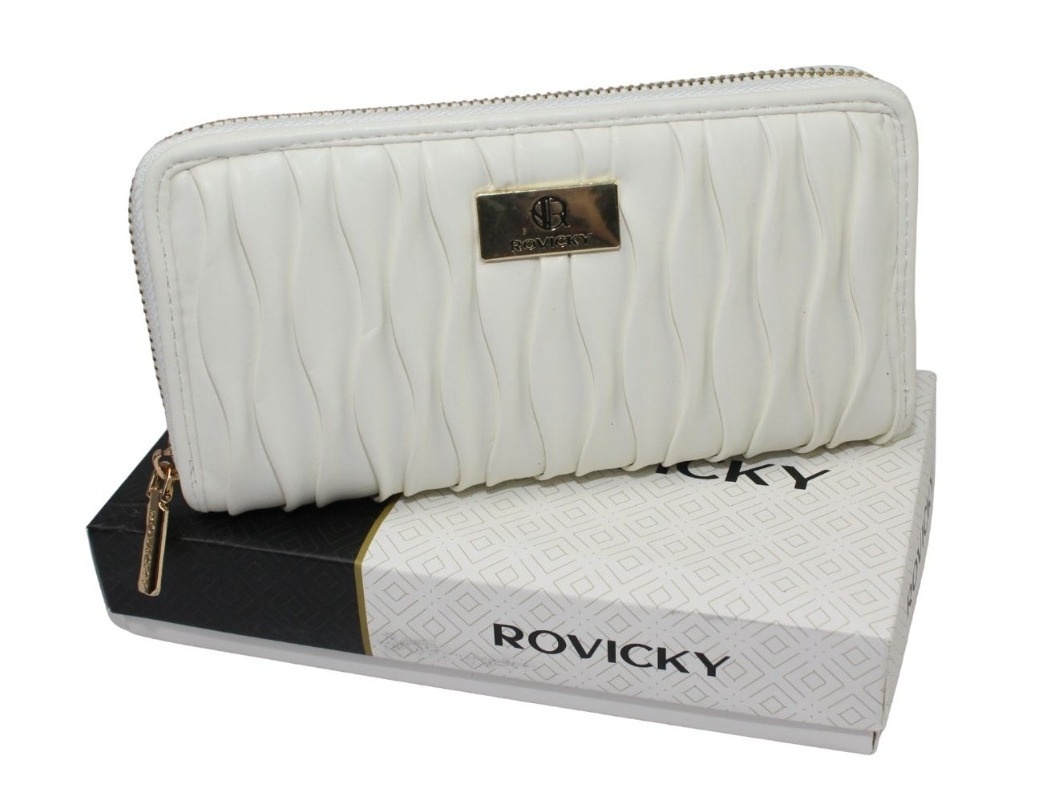 Portfel Damski Skóra Włoska Rovicky (PL) Duży Z Metalowym Suwakiem Piórnik PU R-PFF-01 BIAŁY 19,5 x 10,5 x 2 [cm]