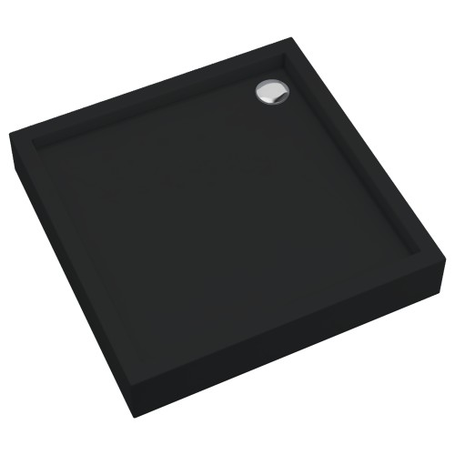 Schedline Brodzik akrylowy zintegrowany z nośnikiem Stabilsound Plus® oraz obudową akrylową przeciągniętą do podłogi Favory Plus Black Mat (czarny matowy) 90x90x16 cm, kwadratowy, Gwarancja 10 lat