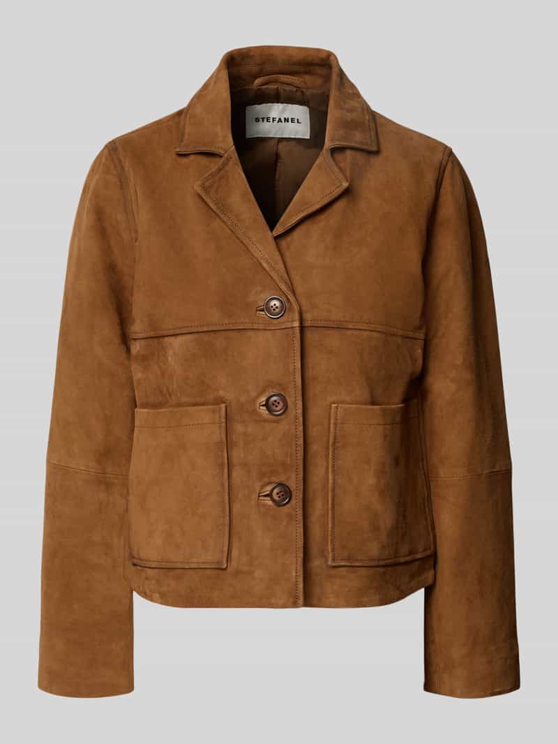 kurtka skórzana w kroju regular fit z naszywanymi kieszeniami