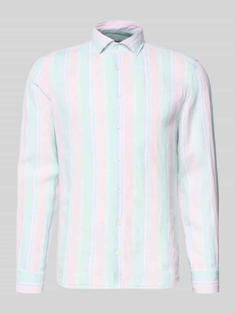 Koszula lniana o kroju slim fit z kołnierzykiem typu kent