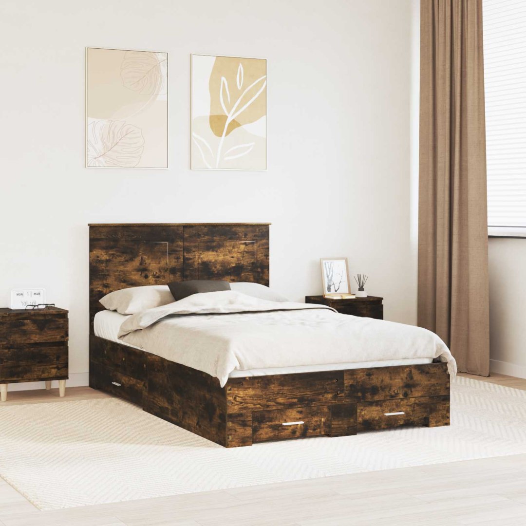 VidaXL Ramka łóżka Dąb wędzony 120 x 190 cm Materiał drewnopochodny