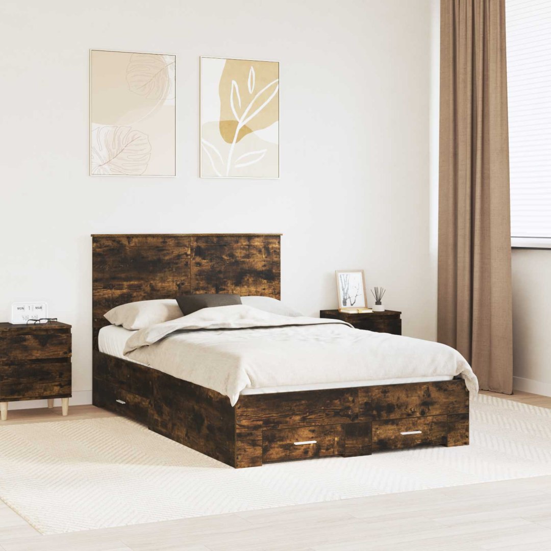 VidaXL Ramka łóżka Dąb wędzony 120 x 190 cm Materiał drewnopochodny