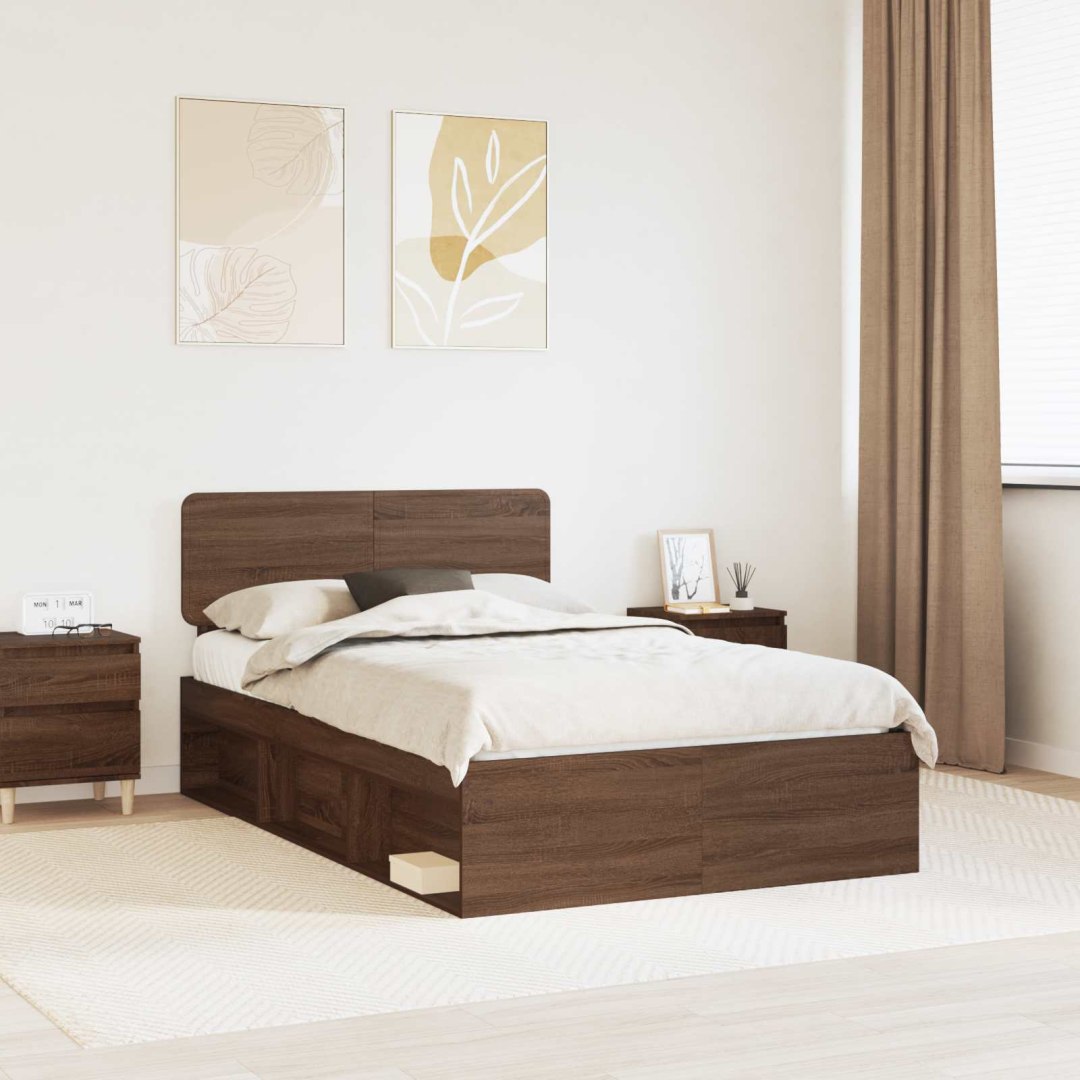 VidaXL Ramka łóżka Brązowy dąb 120 x 190 cm Lite drewno sosnowe
